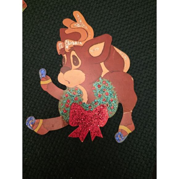 11 Vintage Die Cut Christmas Decorations W Bristle Santa Reindee Snowman 1970s - Picture 5 of 10